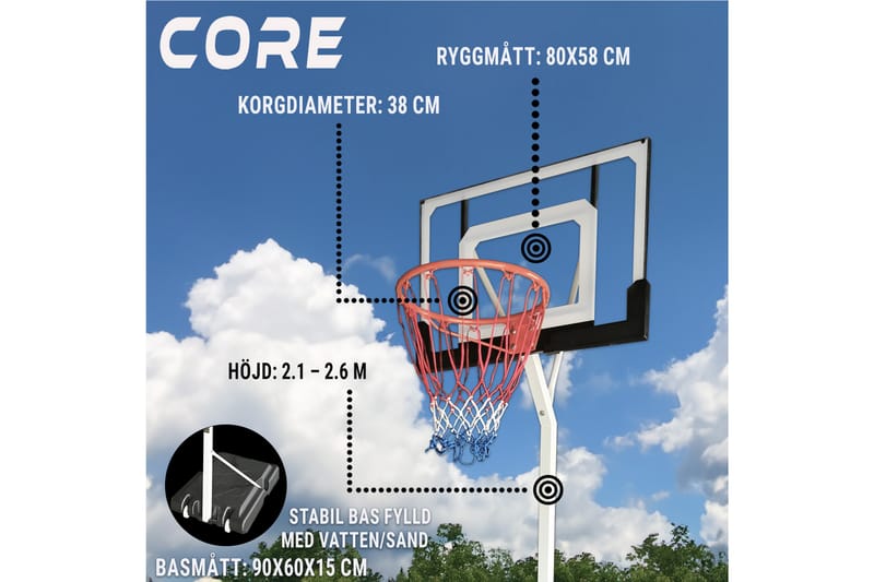 Core Basketballkurv for Ungdom 2,1-2,6 m - Svart/Oransje - Utendørs spill