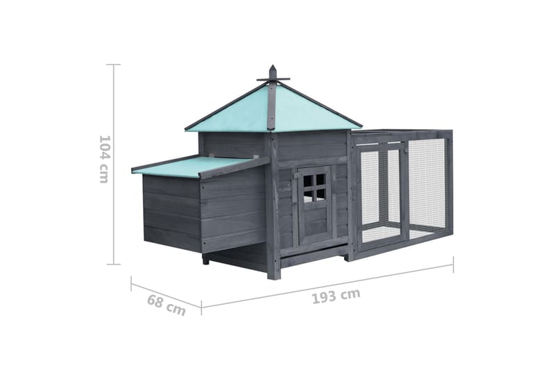 Hønsehus med verpekasse grå 193x68x104 cm heltre gran - Grå - Sport & fritid - Til dyrene - Fugl - Hønsehus