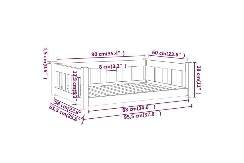 beBasic Hundeseng svart 95,5x65,5x28 cm heltre furu - Svart - Sport & fritid - Til dyrene - For hund - Hundemøbler - Hundekurv & hundeseng