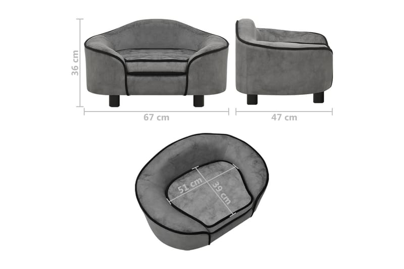 Hundesofa grå 67x47x36 cm plysj - Grå - Sport & fritid - Til dyrene - For hund - Hundemøbler - Hundekurv & hundeseng