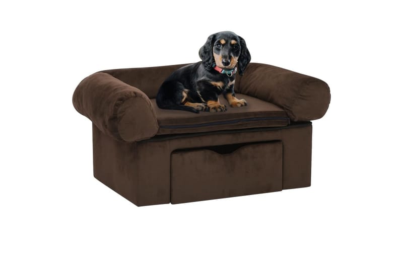 Hundesofa med skuff brun 75x50x38 cm plysj - Brun - Sport & fritid - Til dyrene - For hund - Hundemøbler - Hundekurv & hundeseng