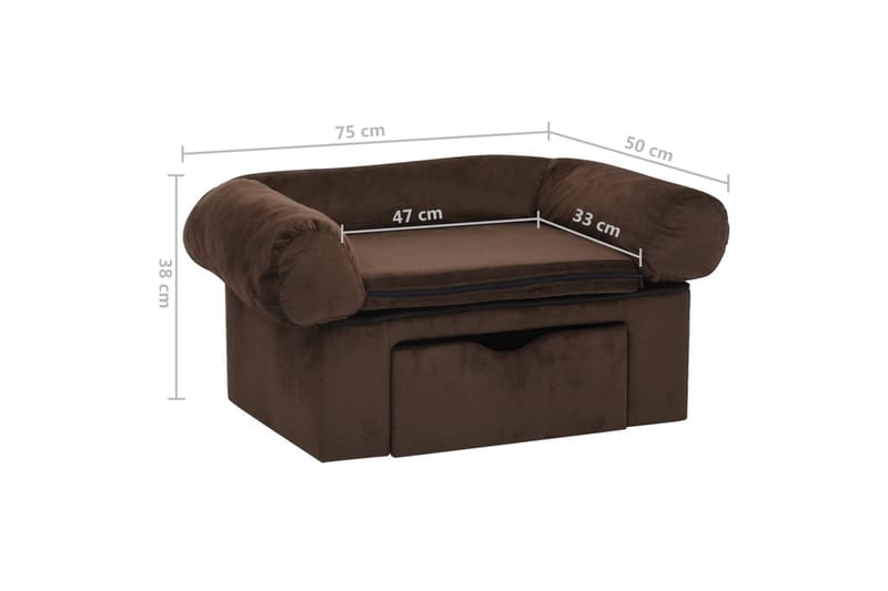 Hundesofa med skuff brun 75x50x38 cm plysj - Brun - Sport & fritid - Til dyrene - For hund - Hundemøbler - Hundekurv & hundeseng