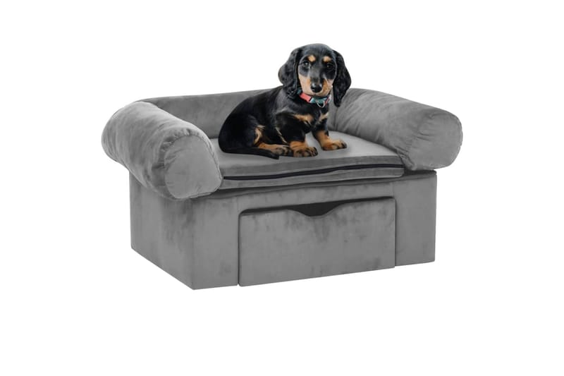 Hundesofa med skuff grå 75x50x38 cm plysj - Grå - Hundemøbler - Hundekurv & hundeseng