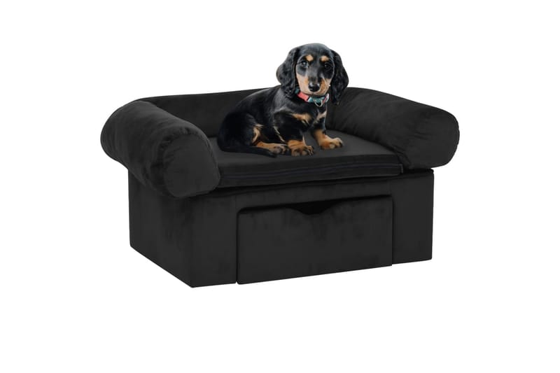 Hundesofa med skuff svart 75x50x38 cm plysj - Svart - Sport & fritid - Til dyrene - For hund - Hundemøbler - Hundekurv & hundeseng