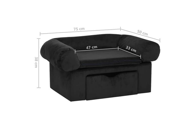 Hundesofa med skuff svart 75x50x38 cm plysj - Svart - Sport & fritid - Til dyrene - For hund - Hundemøbler - Hundekurv & hundeseng