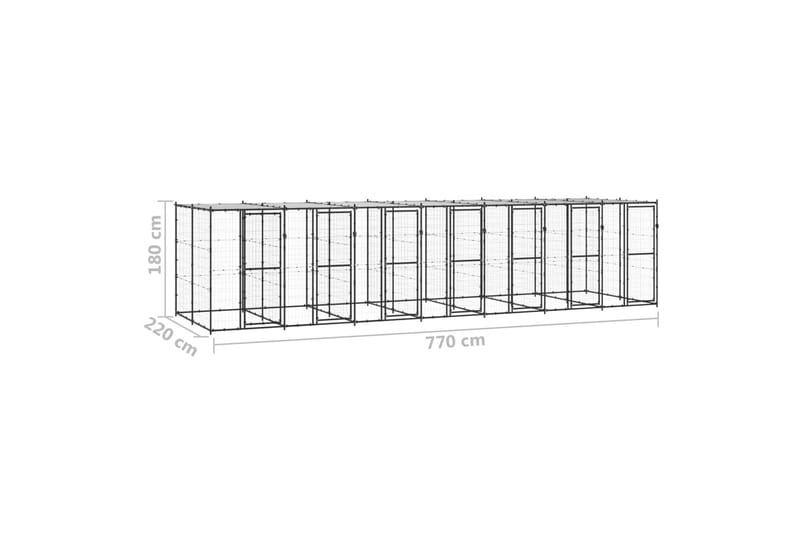 Utendørs hundegård med tak 16,94 m² stål - Svart - Sport & fritid - Til dyrene - For hund - Hundemøbler