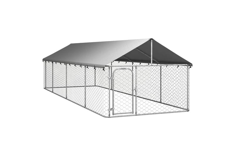 Utendørs hundegård med tak 600x200x150 cm - Silver - Sport & fritid - Til dyrene - For hund - Hundemøbler