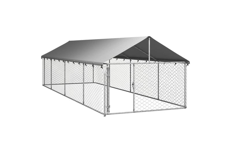 Utendørs hundegård med tak 600x200x150 cm - Silver - Sport & fritid - Til dyrene - For hund - Hundemøbler