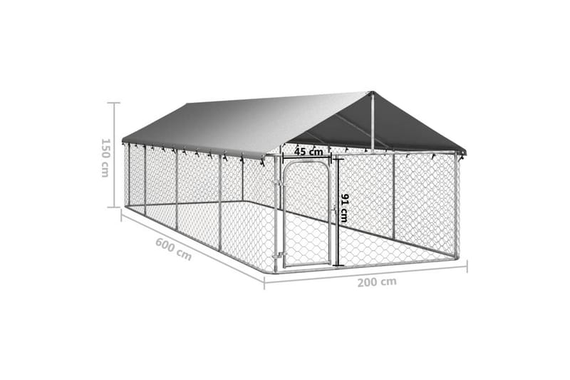 Utendørs hundegård med tak 600x200x150 cm - Silver - Sport & fritid - Til dyrene - For hund - Hundemøbler