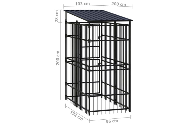 Utendørs hundegård med tak stål 1,84 m² - Svart - Sport & fritid - Til dyrene - For hund - Hundemøbler