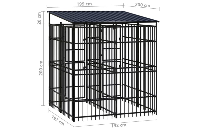 Utendørs hundegård med tak stål 3,69 m² - Svart - Sport & fritid - Til dyrene - For hund - Hundemøbler