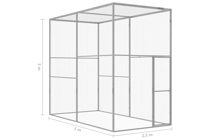 Kattegård 3x1,5x2,5 m galvanisert stål - Silver - Kattebur & katteveske