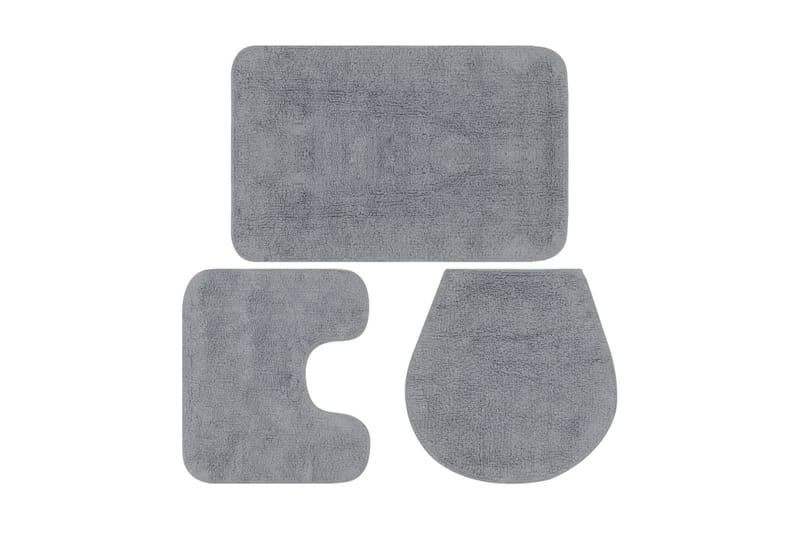 Baderomsmattesett 3 stk stoff grå - Baderomsmatte - Gummiert tepper - Små tepper - Mønstrede tepper - Store tepper - Håndvevde tepper