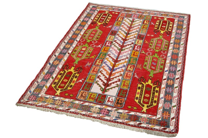 Håndknyttet Persisk Matte Varni 110x150 cm Kelim - Rød/Mørkeblå - Tekstiler - Tepper & Matter - Orientalske tepper - Kelimtepper