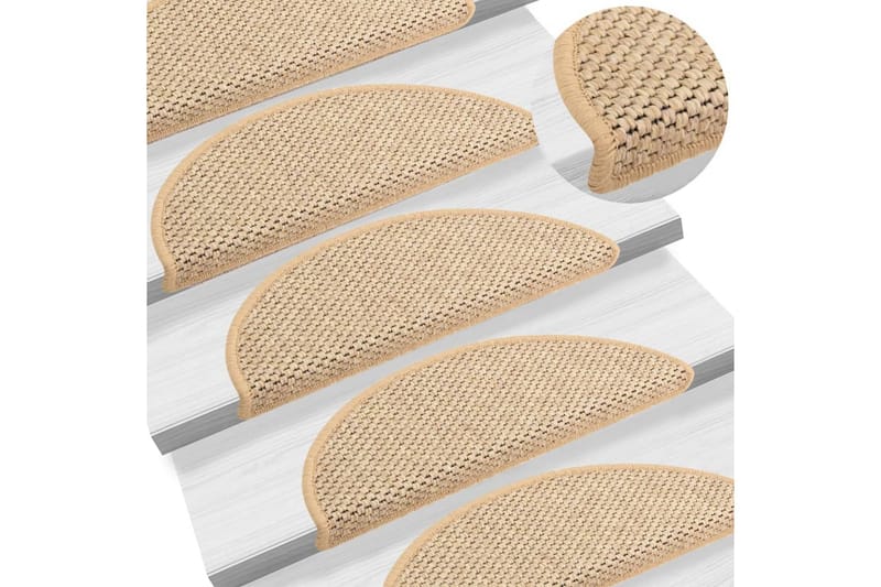 Selvklebende trappematter sisal 15 stk 65x25 cm lys beige - Beige - Tekstiler - Tepper & Matter - Spesialmatte - Trappetepper