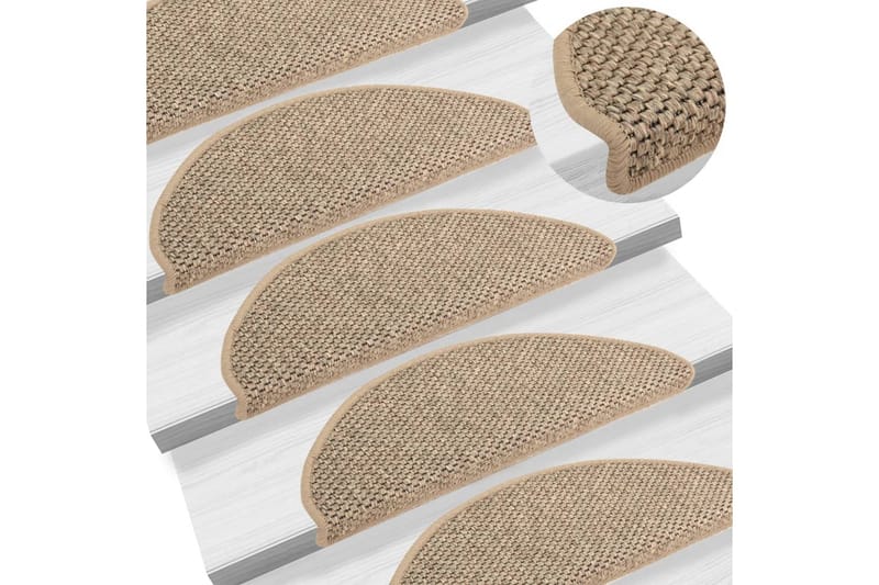 Selvklebende trappematter sisal 15 stk 65x25 cm mørk beige - Beige - Trappetepper - Små tepper - Mønstrede tepper - Store tepper - Håndvevde tepper - Gummiert tepper