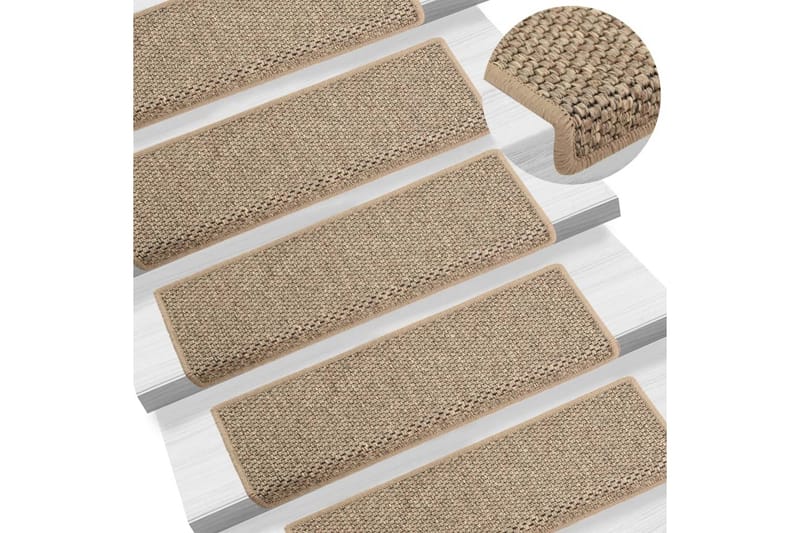 Selvklebende trappematter sisal 15 stk 65x25 cm mørk beige - Beige - Trappetepper - Små tepper - Mønstrede tepper - Store tepper - Håndvevde tepper - Gummiert tepper