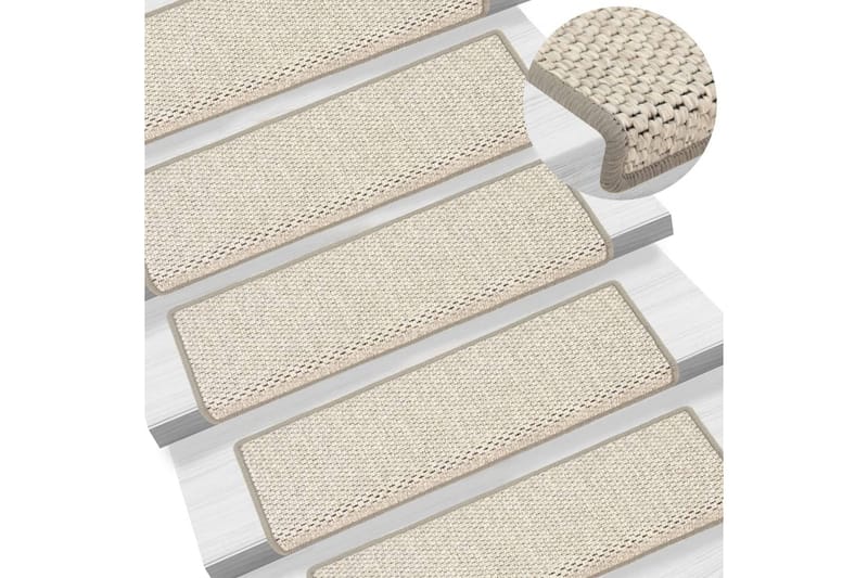 Selvklebende trappematter sisal-utseende 15 stk 65x25 cm - Beige - Trappetepper - Små tepper - Mønstrede tepper - Store tepper - Håndvevde tepper - Gummiert tepper