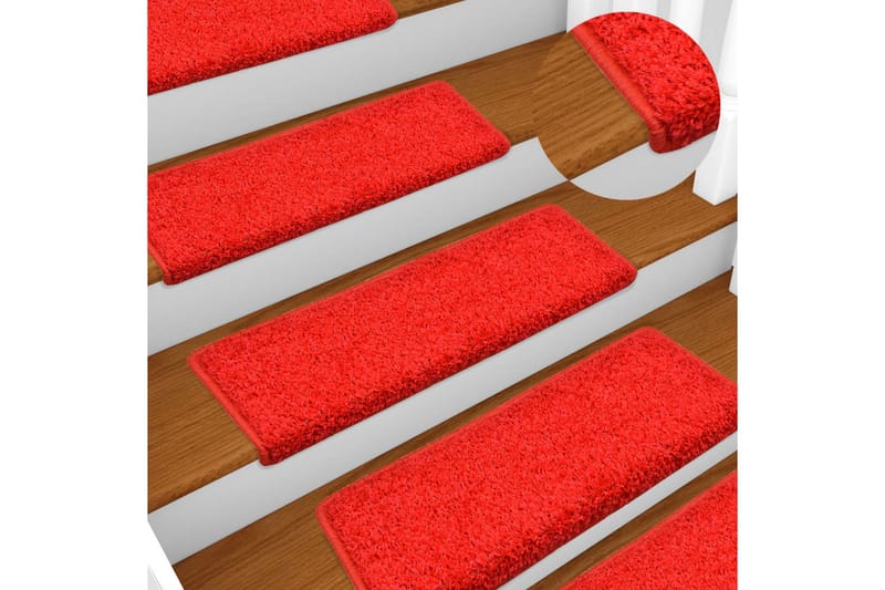 Trappematter 10 stk 65x25 cm rød - Rød - Håndvevde tepper - Trappetepper - Små tepper - Mønstrede tepper - Store tepper - Gummiert tepper