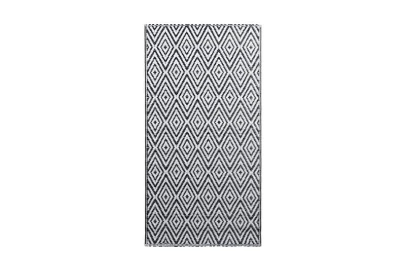 Uteteppe hvit og svart 160x230 cm PP - Gummiert tepper - Plastmatte balkong - Små tepper - Mønstrede tepper - Store tepper - Balkongmatte - Håndvevde tepper - Utendørstepper