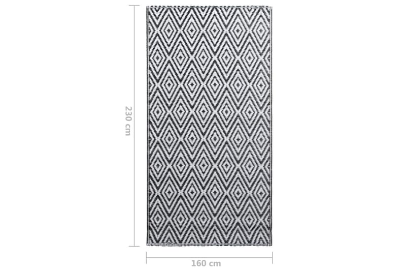 Uteteppe hvit og svart 160x230 cm PP - Gummiert tepper - Plastmatte balkong - Små tepper - Mønstrede tepper - Store tepper - Balkongmatte - Håndvevde tepper - Utendørstepper